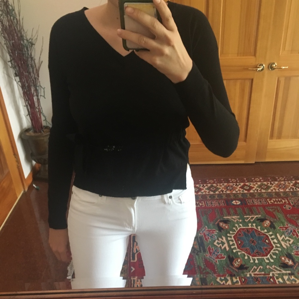 Black BCBG Merino wool sweater with sparkly waist